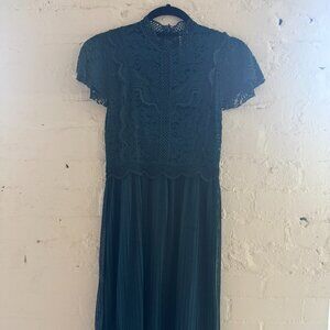 Anthropologie Lace High Neck Pleated Midi Dress